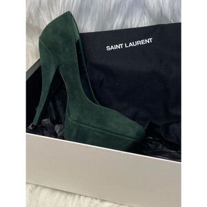 Yves Saint Laurent Tribtoo 80 Platform Heels in Emerald Green Suede. Authentic.